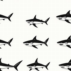 Naklejka premium Striking black and white image of a shark, highlighting its powerful form and graceful movement