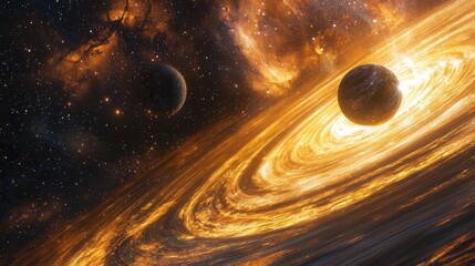 A cosmic energy storm bends planetary orbits forming surreal waves of gravitational light