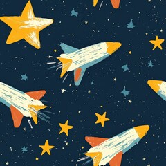 Dynamic pattern of rockets representing adventure, exploration, and the thrill of space travel