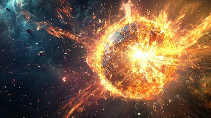 Fototapeta premium A futuristic AI reconstructs a shattered star forming a massive cosmic energy beacon