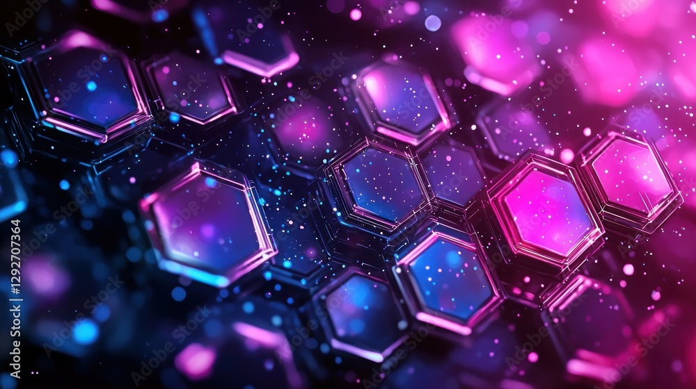Poster vibrant abstract background with hexagonal shapes and bokeh effects