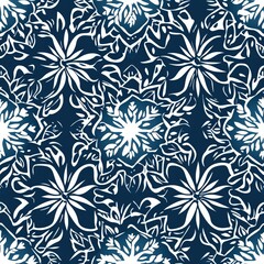 A stunning blue and white floral pattern showcasing graceful flowers and lush leaves in harmony