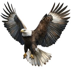 Obraz premium The eagle is depicted in a mighty pose flying through the air with its wings spread wide