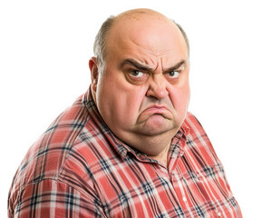 Fototapeta premium Angry man with frown, wearing plaid shirt, expressing frustration and displeasure. His facial expression conveys strong emotions, suitable for various contexts