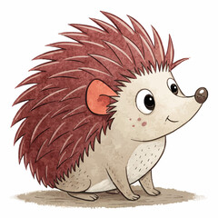 A simple porcupine shape with short red colour spikes cartoon style, vector illustration 