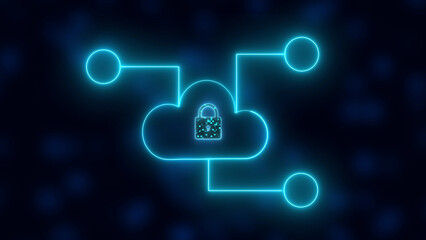 Cloud data storage interface concept. Cloud computing, wifi, money, data, and lock security