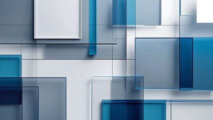 A modern geometric background with transparent overlapping squares in gray, blue, and white, conveying structure and professionalism for corporate use.