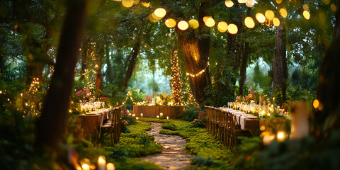 Obraz premium Enchanted Forest Wedding with Mossy Paths and Magical Lighting