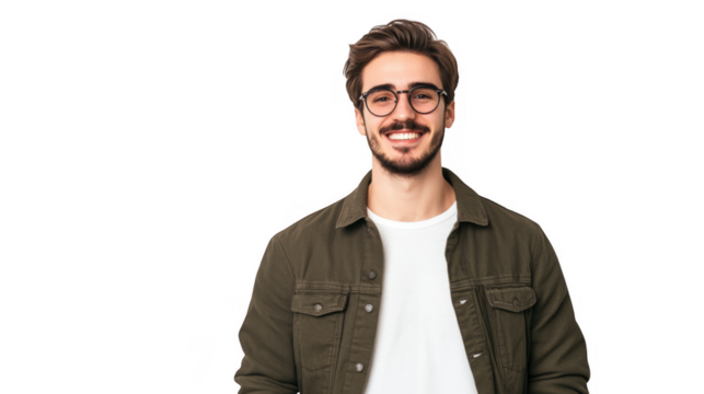 A smiling man wearing glasses and a casual outfit, exuding a friendly and approachable demeanor.