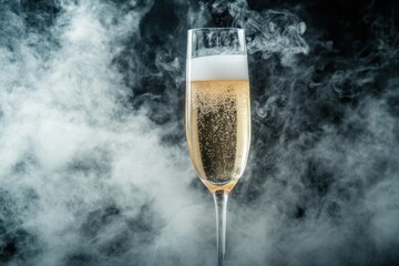 Champagne pour with dry ice mist