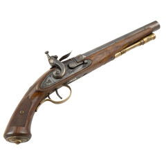 Old pirate flintlock pistol, pirate gun weapon Isolated Trasnparent Background, Png Isolated, Trasnparent Background