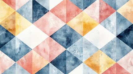 Fototapeta premium Colorful Geometric Pattern with Triangles and Watercolor Texture
