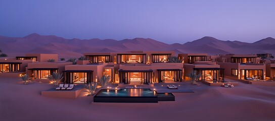 Desert Resort Villas at Dusk: Luxurious Accommodations in an Arid Landscape