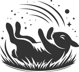 Rabbit rolling in soft grass animal silhouette vector