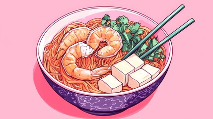 Delicious Pad Thai noodles with shrimp and tofu. 