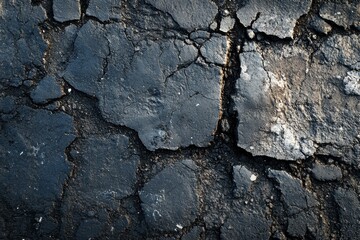 Fototapeta premium Dark asphalt texture with deep cracks. Ideal for backgrounds, grunge designs, or to depict damage.