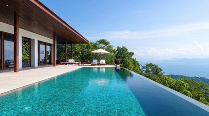 Experience modern architecture luxury villa with cantilevered infinity pool tropical paradise breathtaking views