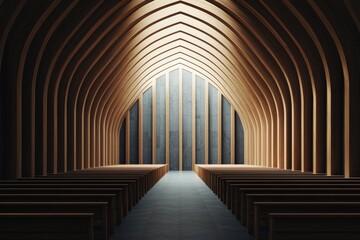 Experience the beauty of a modern church intricate wooden architecture in a serene environment