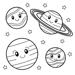 Happy Planets and Sun Adorable Coloring Sheet