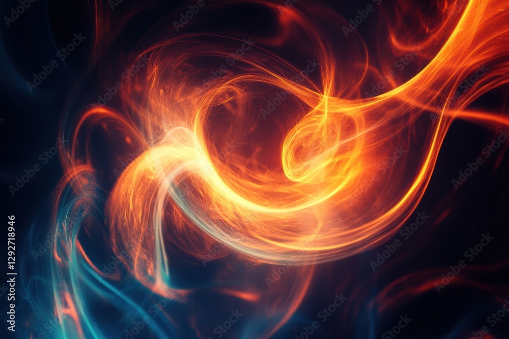 Poster glowing gas swirls create dynamic energy flow in a dark ethereal space. generative ai