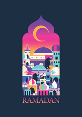 Aesthetic poster with colorful icon in the middle to celebrate Ramadan month