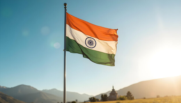 india flag tiranga waving on a blue sky