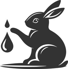 Rabbit touching a raindrop with its paw animal silhouette vector