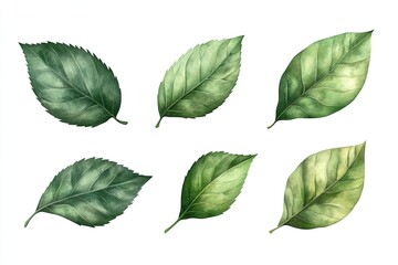 set of green leaves illustration watercolor style
