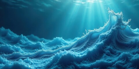 Oceanic Depth A Serene Underwater Landscape with a Majestic Wave Crest Illuminated by Sunbeams