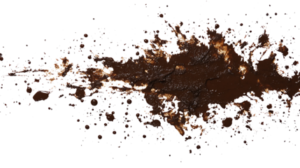 splattered mud drops and smears isolated on white and transparent background, dirty texture. Ai.