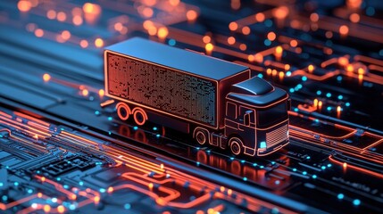 Revolutionary logistic cargo truck urban environment digital innovation showcase futuristic perspective ai navigation system