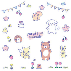 春の動物素材セット　入学　入園　卒園　かわいい配色　パステル