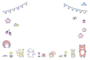 春の動物素材セット　入学　入園　卒園　かわいい配色　パステル