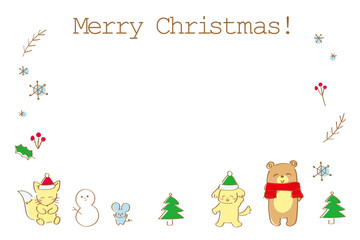 Fototapeta premium 動物のゆる可愛いクリスマスカードのテンプレート