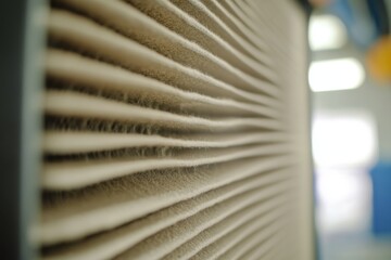 Technician inspects air handling unit s pre filter for replacement during HVAC maintenance