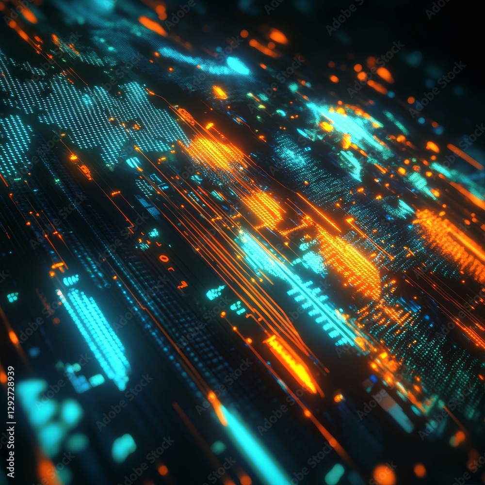 Aufkleber cybernetic landscape: a digital representation of connectivity and information flow with bright neon