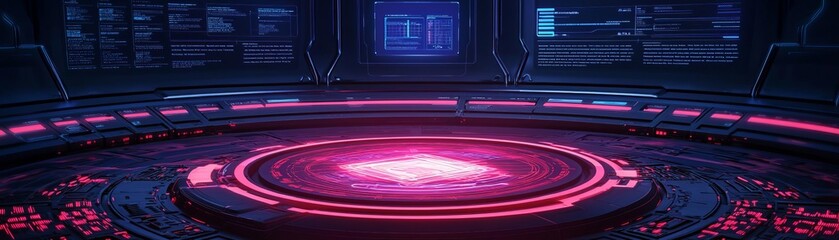 Obraz premium Futuristic interface with glowing elements and digital patterns in vibrant colors.