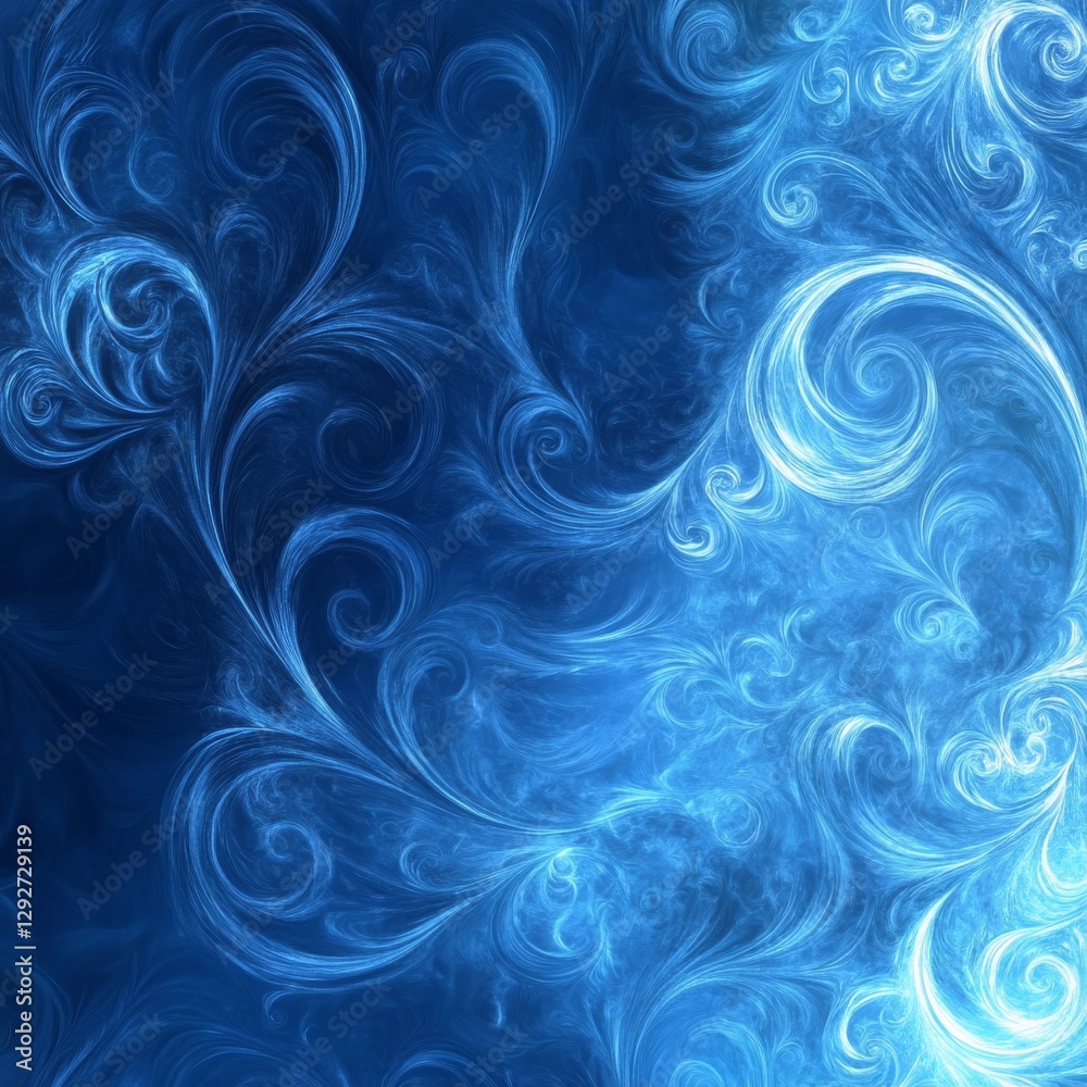 Poster elegant blue swirls: a captivating abstract design with flowing, curving lines and ethereal light ef