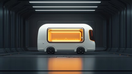 Autonomous delivery van revolutionizing logistics urban streets digital content futuristic setting transparent cargo concept