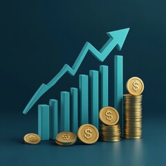 Financial Growth Chart with Dollar Coins: Investment Success and Positive Market Trends