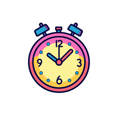 Obraz premium Colorful cartoon stopwatch with pink, yellow, and blue design, showing time at 12:05, isolated on white background