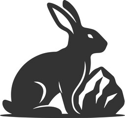 Rabbit leaning against a tiny rock animal silhouette vector
