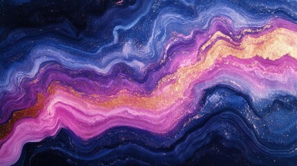 Fototapeta premium Vibrant Abstract Galaxy Artwork Featuring Swirling Shades of Deep Blue, Purple, and Gold, Capturing the Essence of Cosmic Beauty