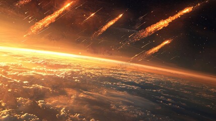 Obraz premium A breathtaking meteor storm illuminates the atmosphere turning the sky into waves of radiant fire