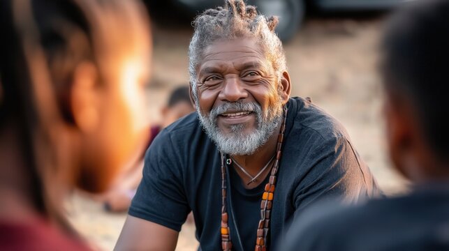 Happy african american grandfather spending quality time with family, smiling and sharing stories