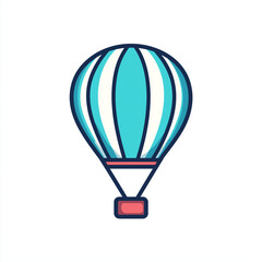 Naklejka premium Colorful hot air balloon with blue and teal stripes, symbolizing adventure, travel, and outdoor exploration
