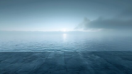 Tranquil Seascape at Dawn: A Serene Reflection of Harmony Between Sky and Water