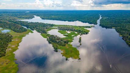 Aerial View of the Amazon Rainforest and River in Amazonas Region, Colombia