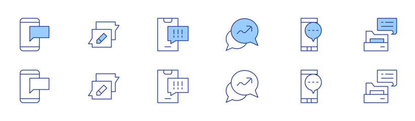 Messaging icon set in two styles, Duotone and Thin Line style. Editable stroke. phone, chat, cyberbullying, chat history