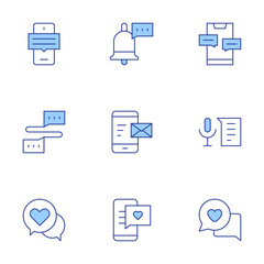 Messaging icons set. Line Duotone style, editable stroke. smartphone, emails, speech, chat, communication, dating app, notification
